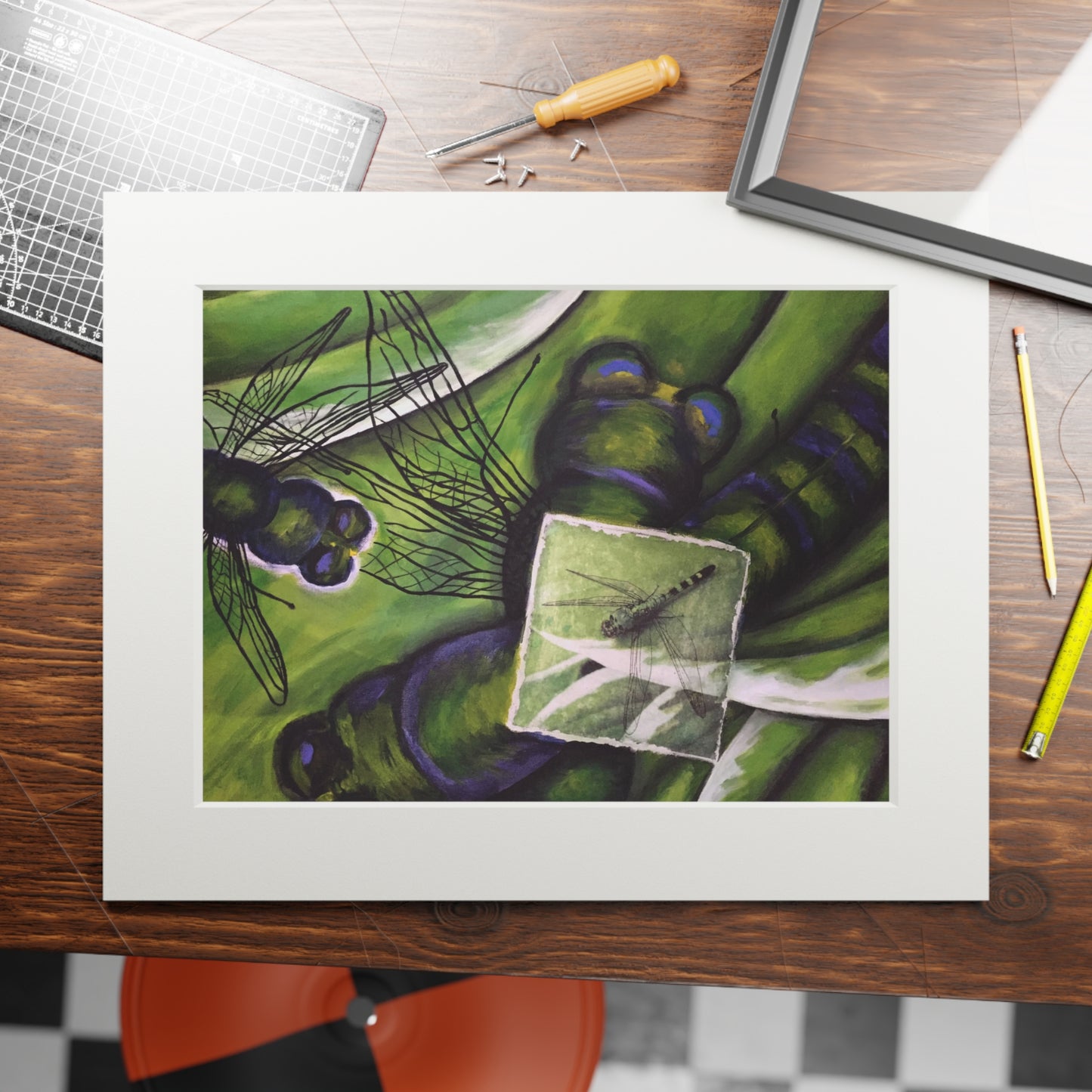 Double Exposure: Dragonfly Matted Fine Art Print